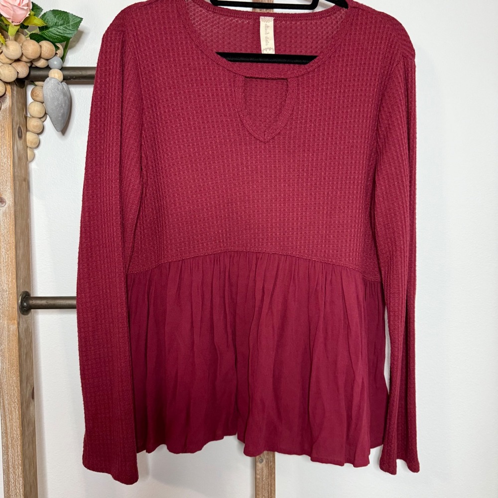 Altard State Long Sleeve Burgundy Waffle Knit Top Size Large - Picture 2 of 9